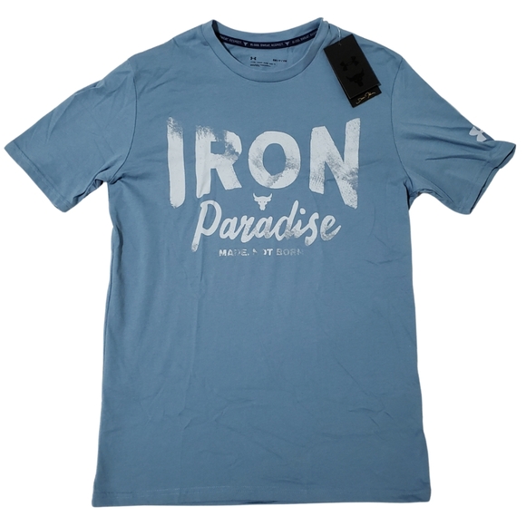 UNDER ARMOUR Project Rock Iron Paradise Crew Neck Graphic Tee T-Shirt Men Small - Picture 1 of 2